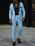 Men's Two-Piece Wedding Suit with Satin Lapel - Sky Blue