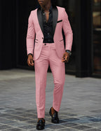 Men's Two-Piece Wedding Suit with Satin Lapel - Pink