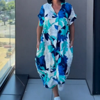 Women's Colorful Printed Dress - Blue