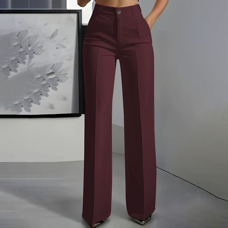 Women's High-Waisted Dress Pants - Burgundy