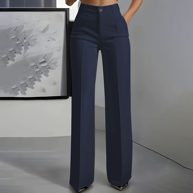 Women's High-Waisted Dress Pants - Navy Blue