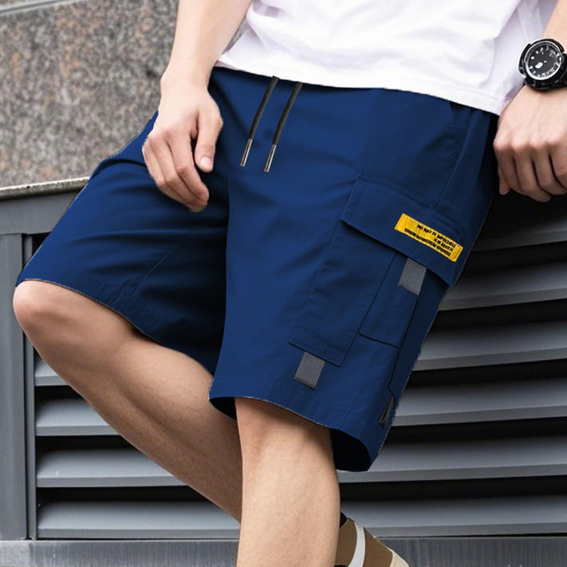 Men's Casual Cargo Shorts with Adjustable Drawstring - Blue