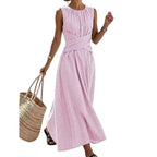 Women's Striped Wrap-Waist Dress - Pink