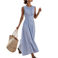 Women's Striped Wrap-Waist Dress - Blue
