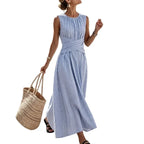 Women's Striped Wrap-Waist Dress - Blue