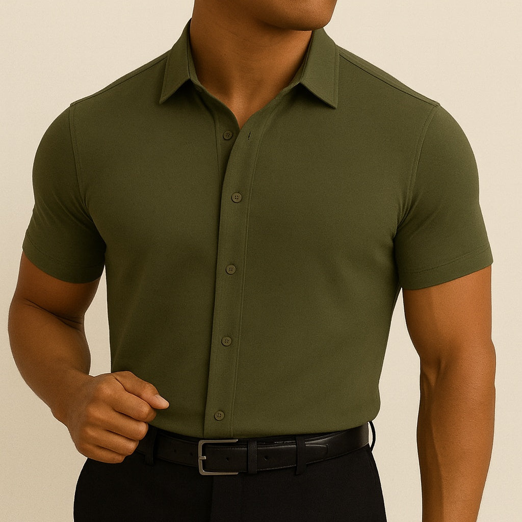 Men's Slim Fit Short Sleeve Dress Shirt - Sage Luxe