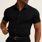 Men's Slim Fit Short Sleeve Dress Shirt - Black