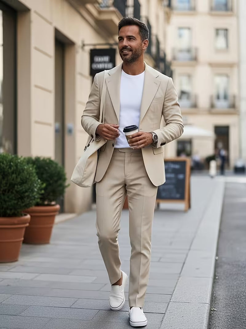 Men's Slim Fit Two-Piece Suit - Beige