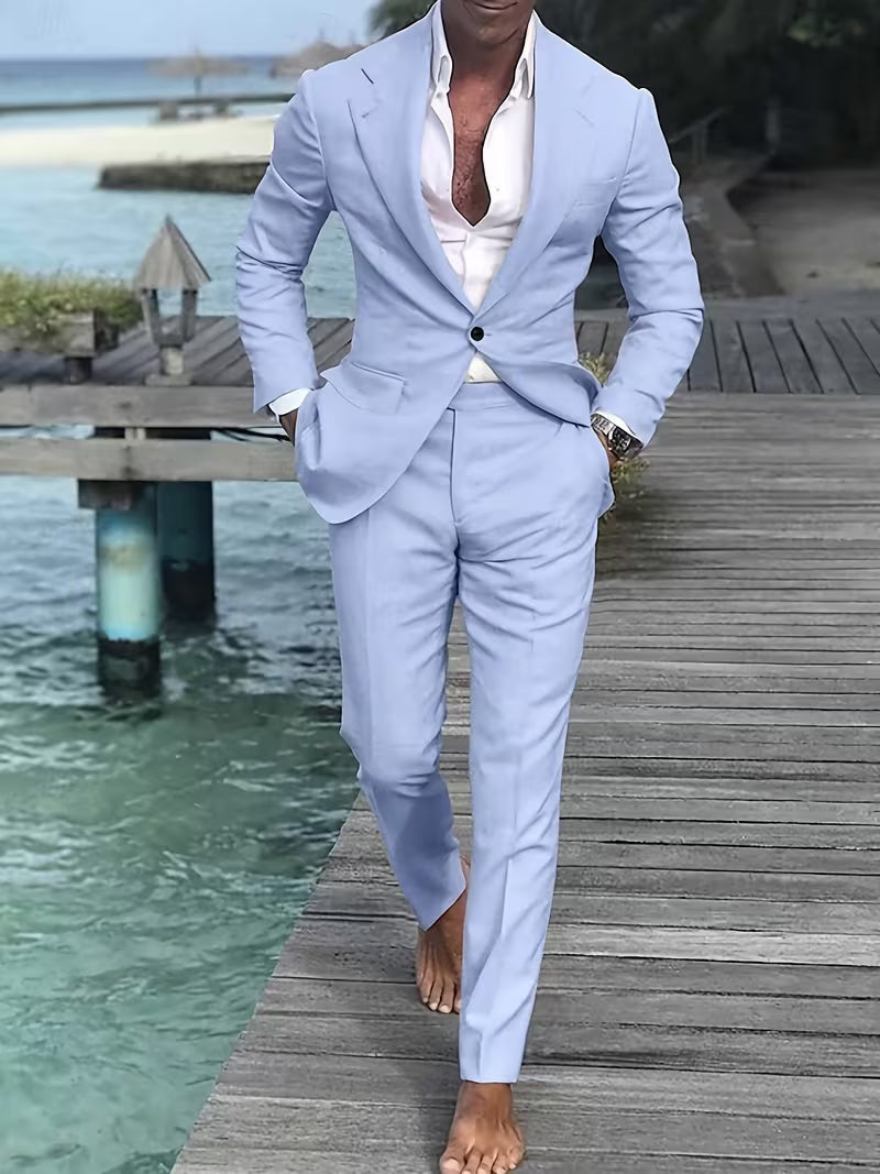 Men's Slim Fit Two-Piece Suit - Blue