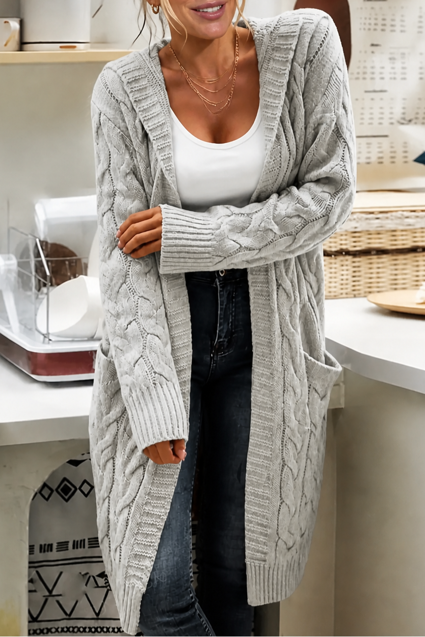 Women's Hooded Cable Knit Cardigan - Dark Gray