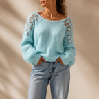 Women's Knit Sweater with Lace Detail - Blue