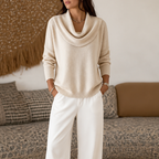 Women's Draped Funnel Neck Sweater - Apricot