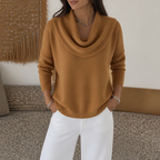 Women's Draped Funnel Neck Sweater - Brown