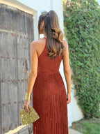 Women's Halter Neck Fringe Maxi Party Dress