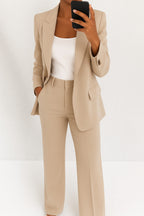 Women's Elegant Skirt Suit Set - Beige