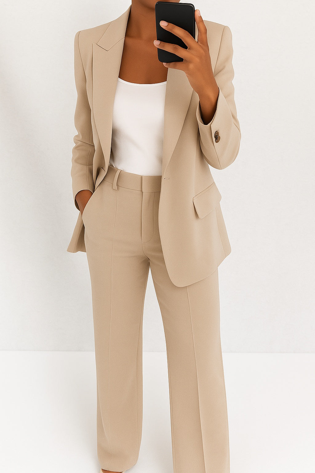Women's Elegant Skirt Suit Set - Beige