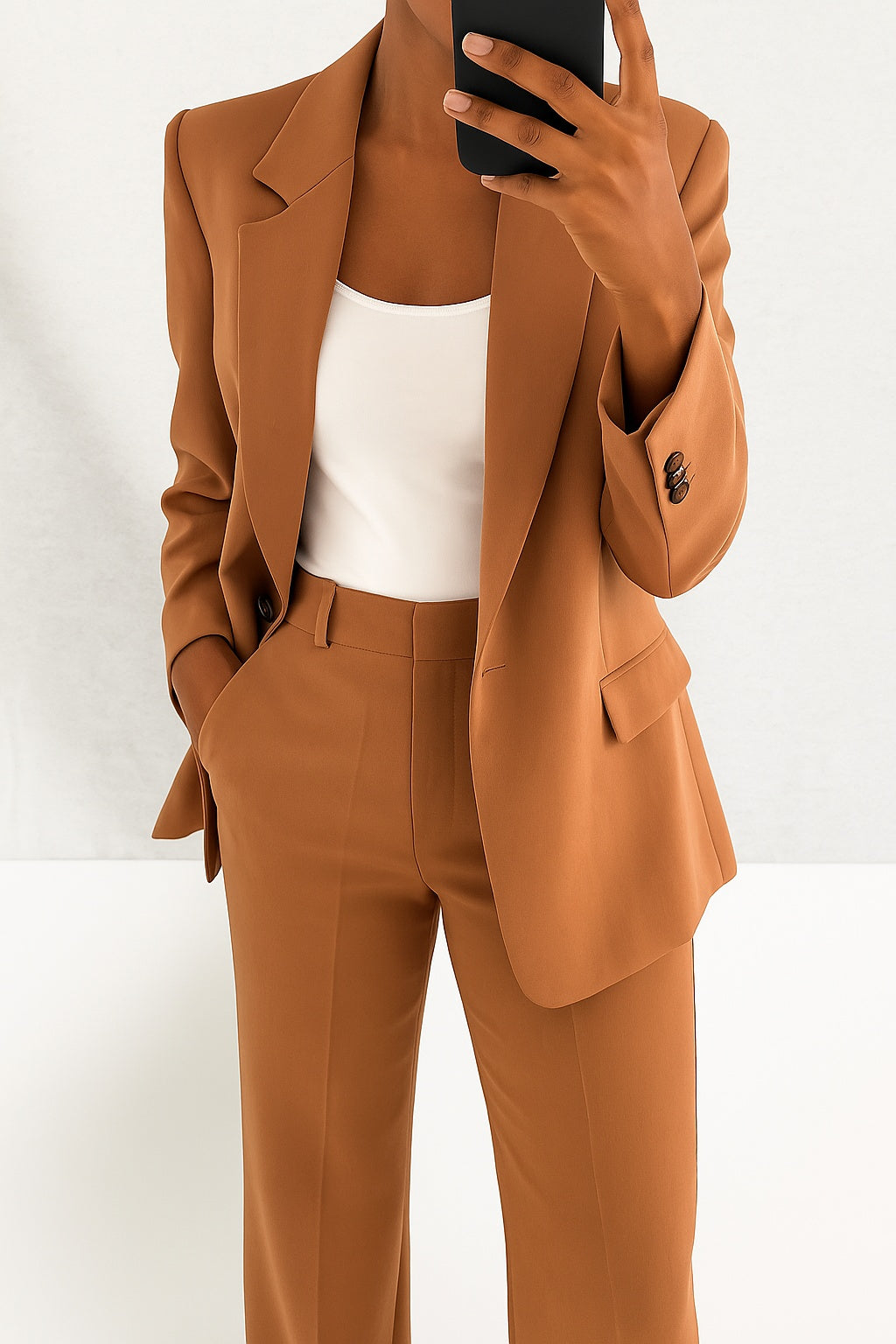Women's Elegant Skirt Suit Set - Brown
