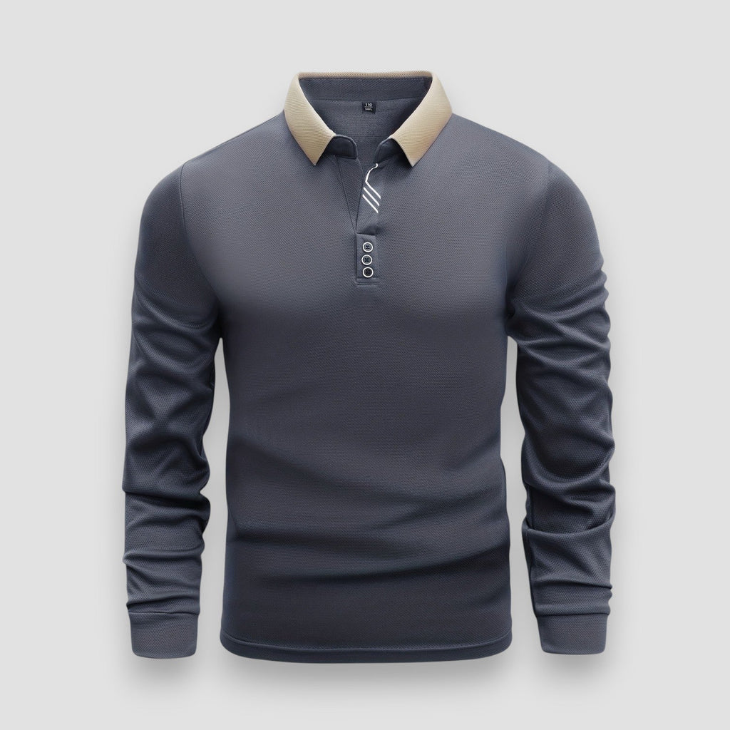 Men's Long Sleeve Polo Shirt - Gray