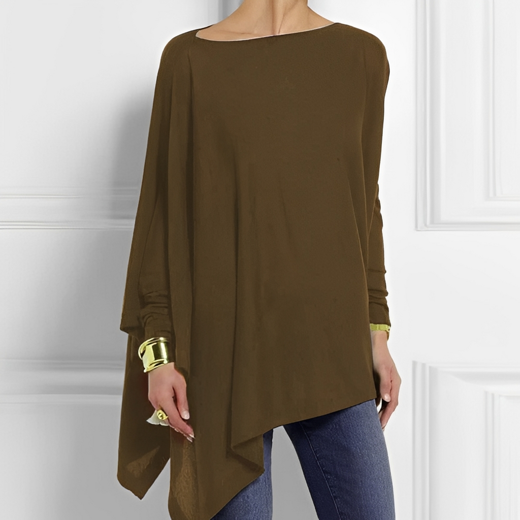 Women's Loose Long Sleeve Blouse - Brown