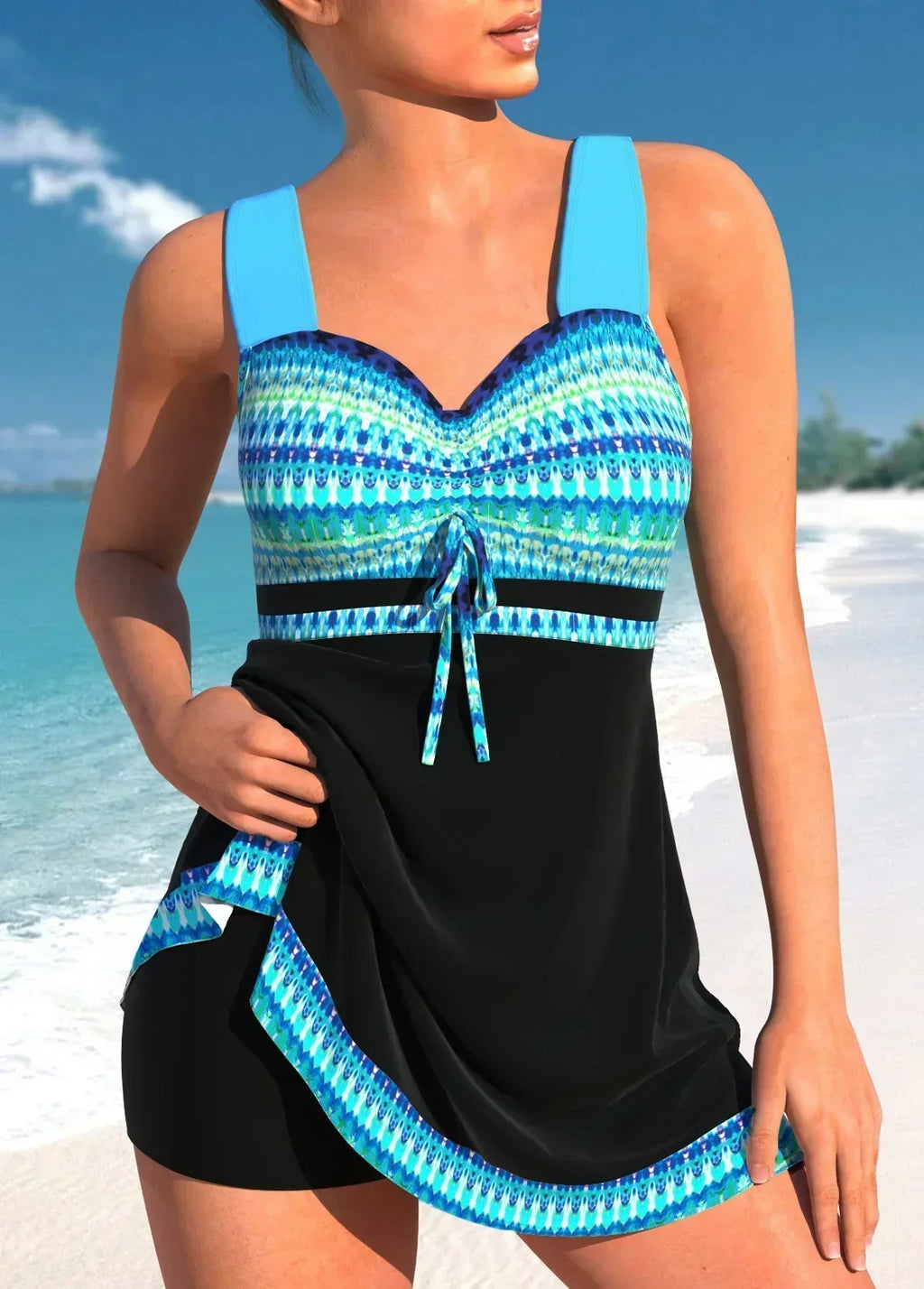 Women's Tummy Control Swim Dress - Ocean Blue
